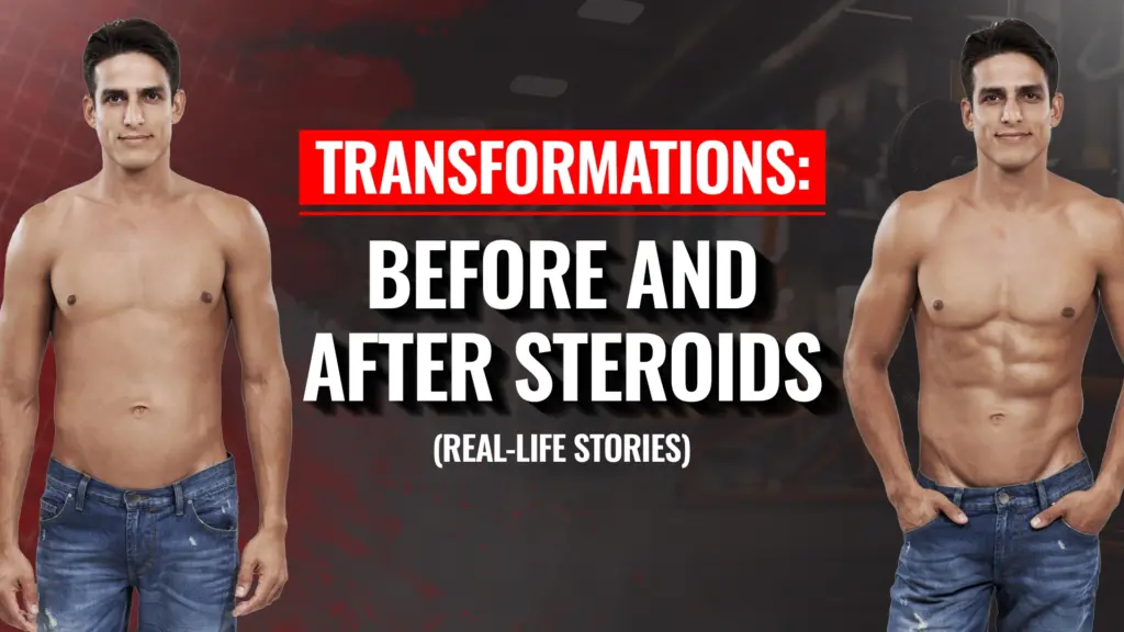 Before and after steroid transformation showing muscular growth and physique changes in real-life individuals