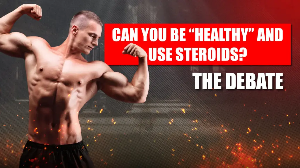 Bodybuilder debating health risks and benefits of using steroids