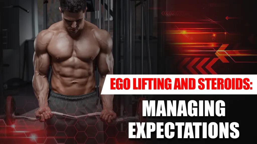 Weightlifter struggling with heavy barbell symbolizing ego lifting and steroid risks