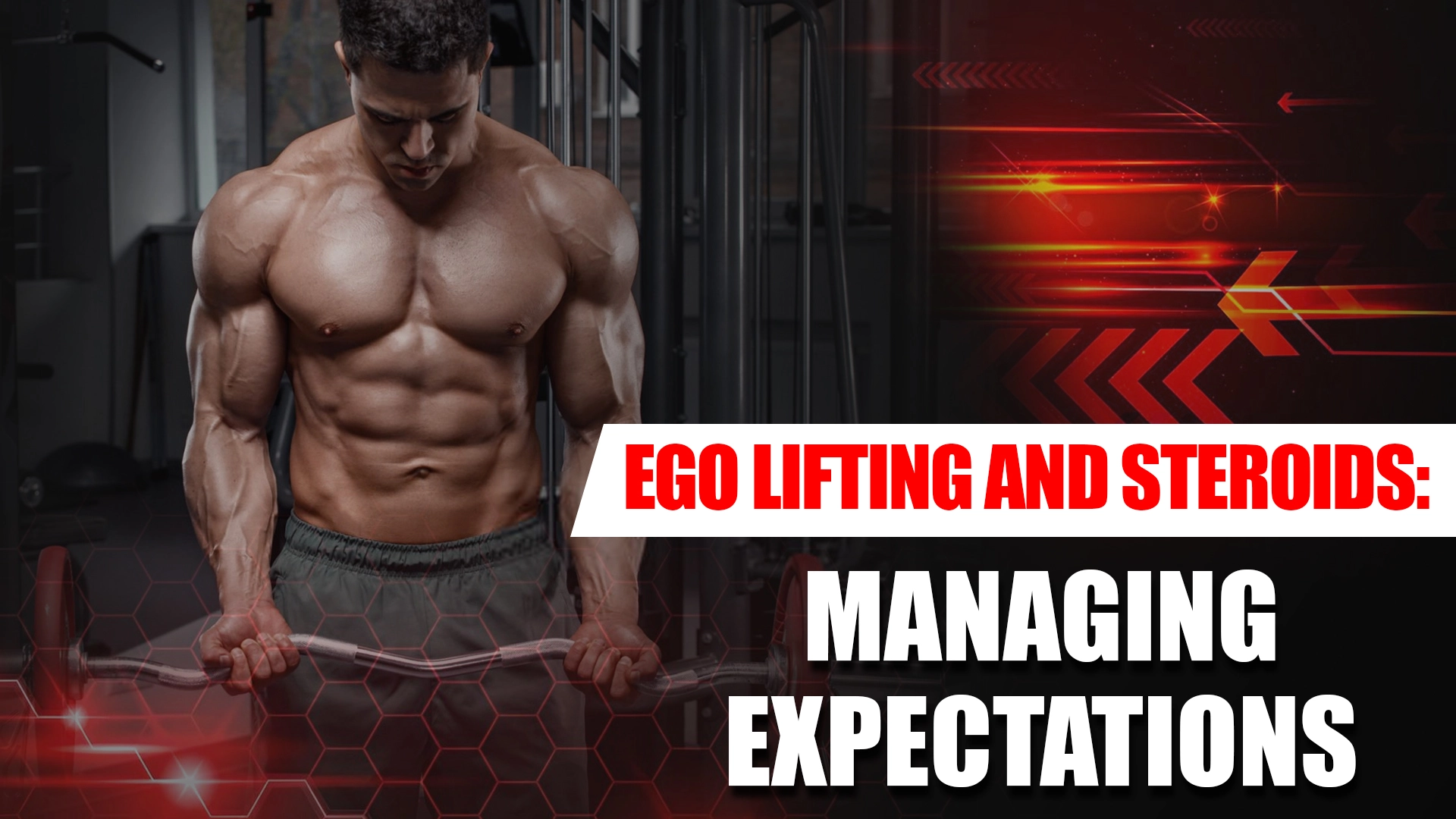 Weightlifter struggling with heavy barbell symbolizing ego lifting and steroid risks