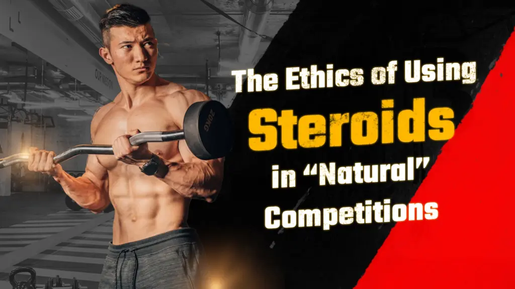 A bodybuilder standing on stage representing integrity and fairness in natural bodybuilding competitions.