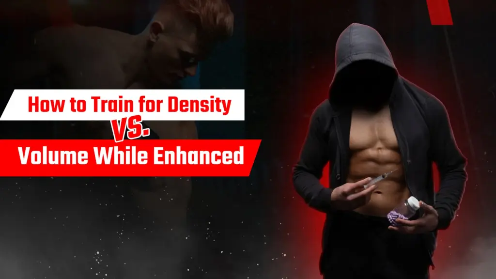 Enhanced athlete explaining density versus volume training for muscle growth and recovery